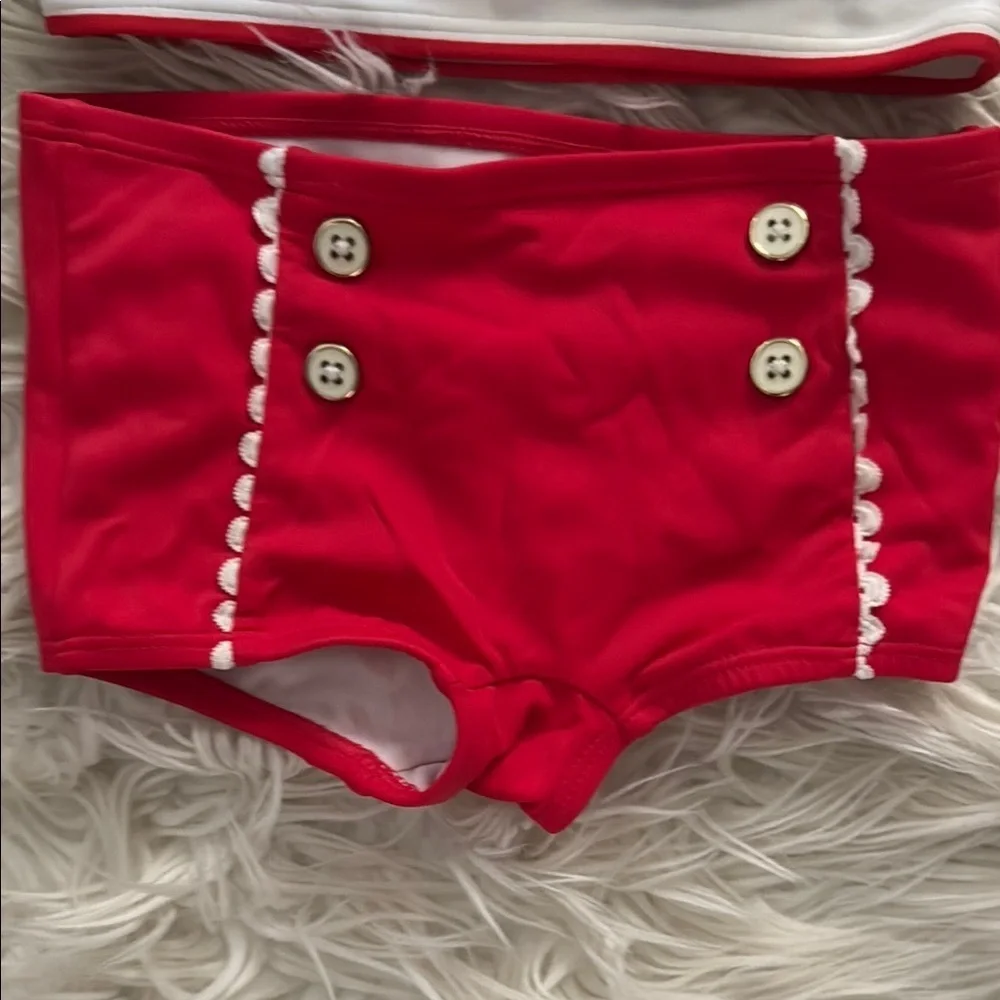 Janie and Jack Red and White Striped Bikini Set